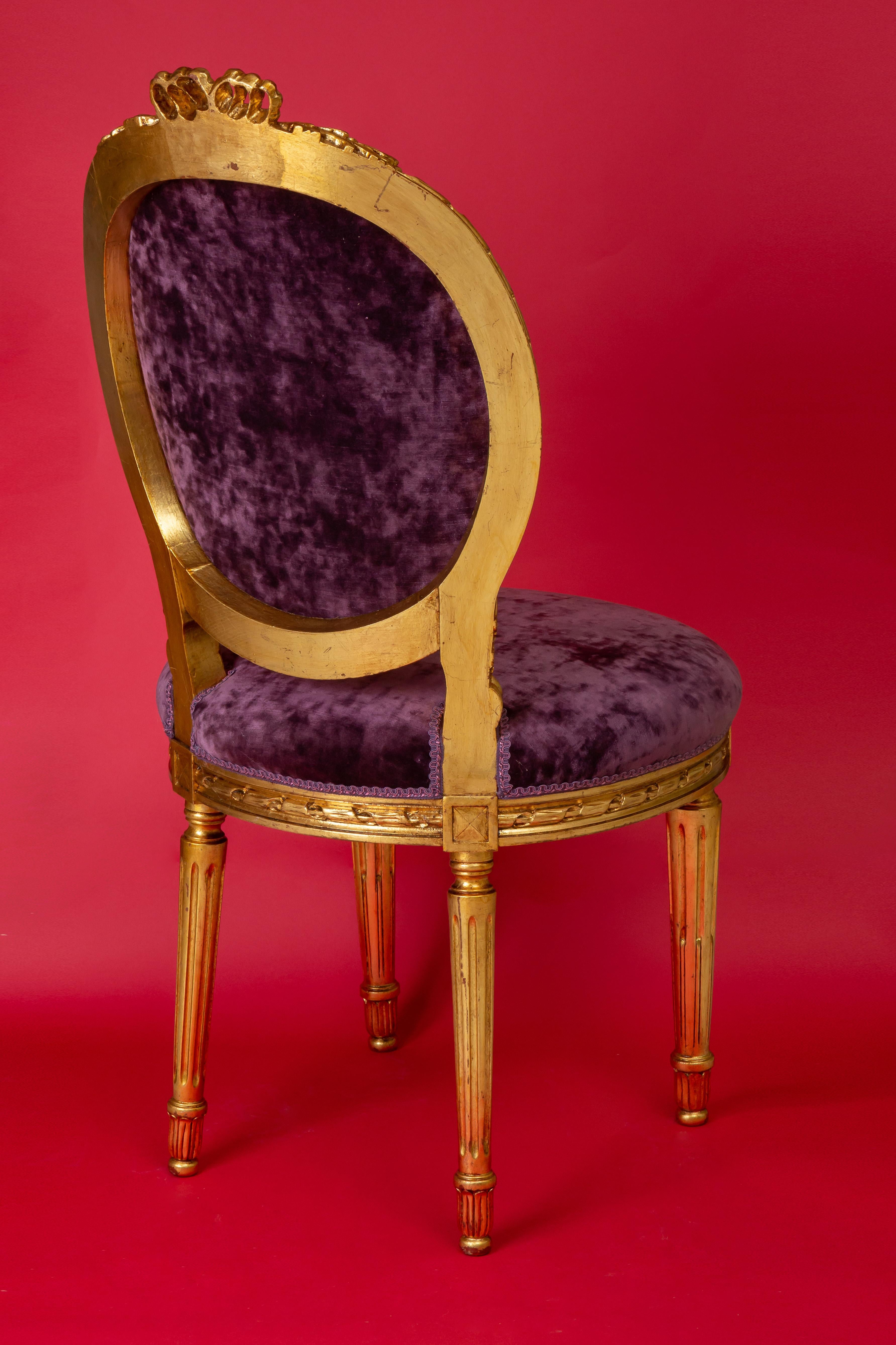 Pair of 19th Century Hand Carved with elegant Purple Velvet Chairs French Style 3
