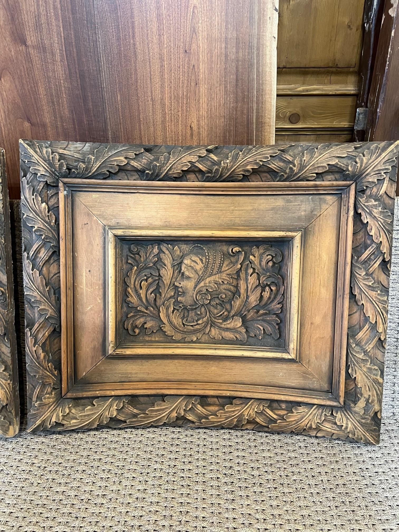 Européen Paire de panneaux de porte d'armoire en bois sculpté à la main du 19e siècle en vente