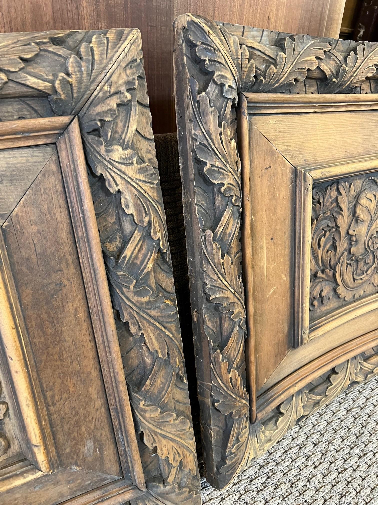 Bois Paire de panneaux de porte d'armoire en bois sculpté à la main du 19e siècle en vente