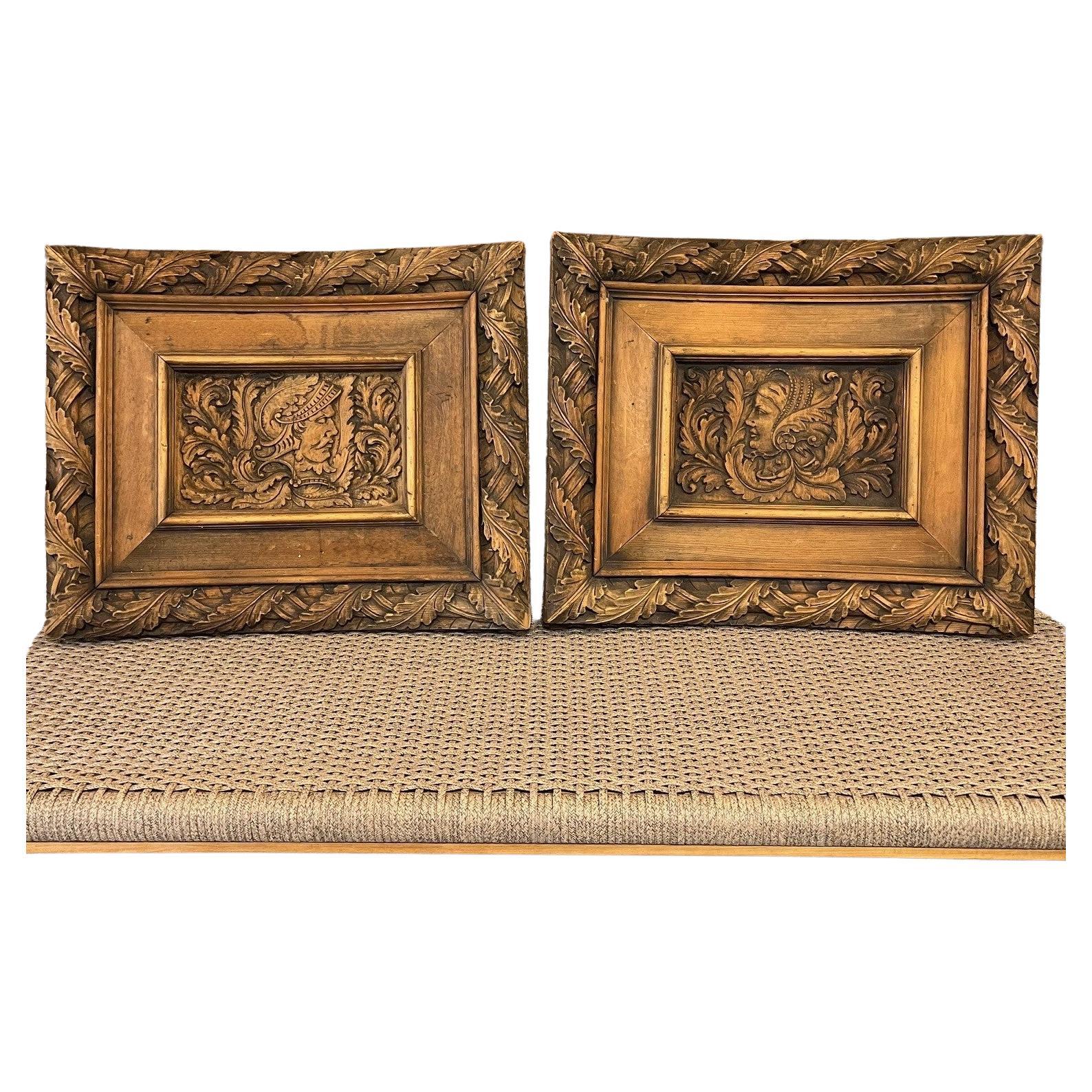 Pair of 19th Century Hand Carved Wood Cabinet Door Panels