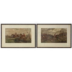 Pair of 19th Century Hand Colored Equestrian Fox Hunt Engravings