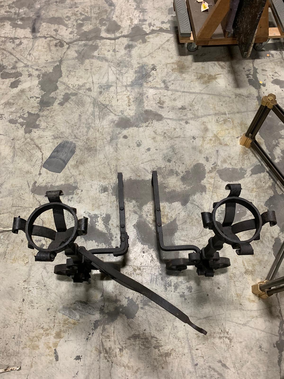 Pair of 19th Century Hand-Forged Iron Andirons with Swing-Arm for Cooking For Sale 2