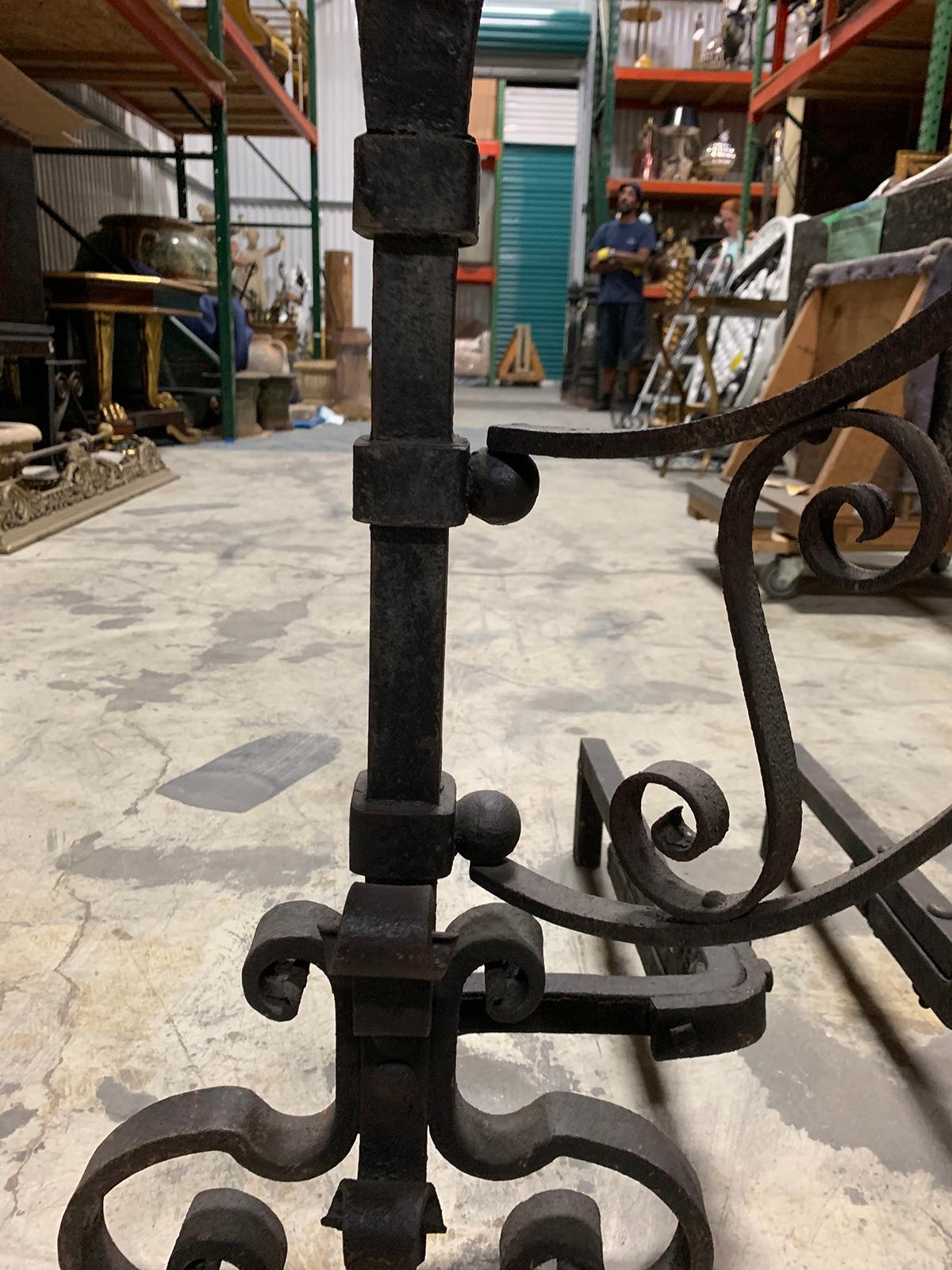 Pair of 19th Century Hand-Forged Iron Andirons with Swing-Arm for Cooking For Sale 5