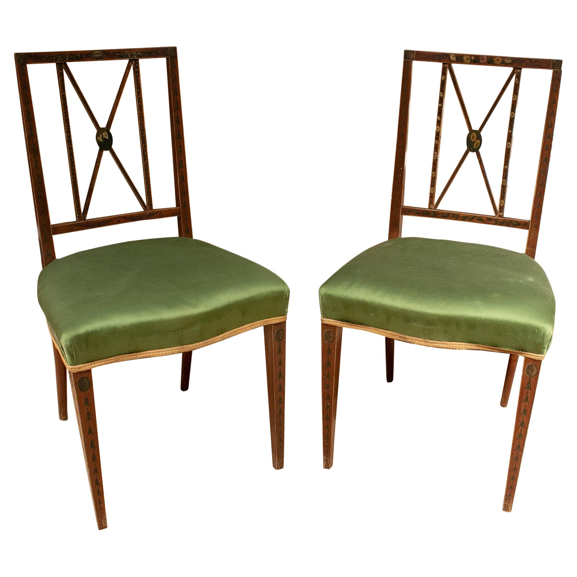 Pair of 19th Century Hand Painted English Silk Upholstered Chairs