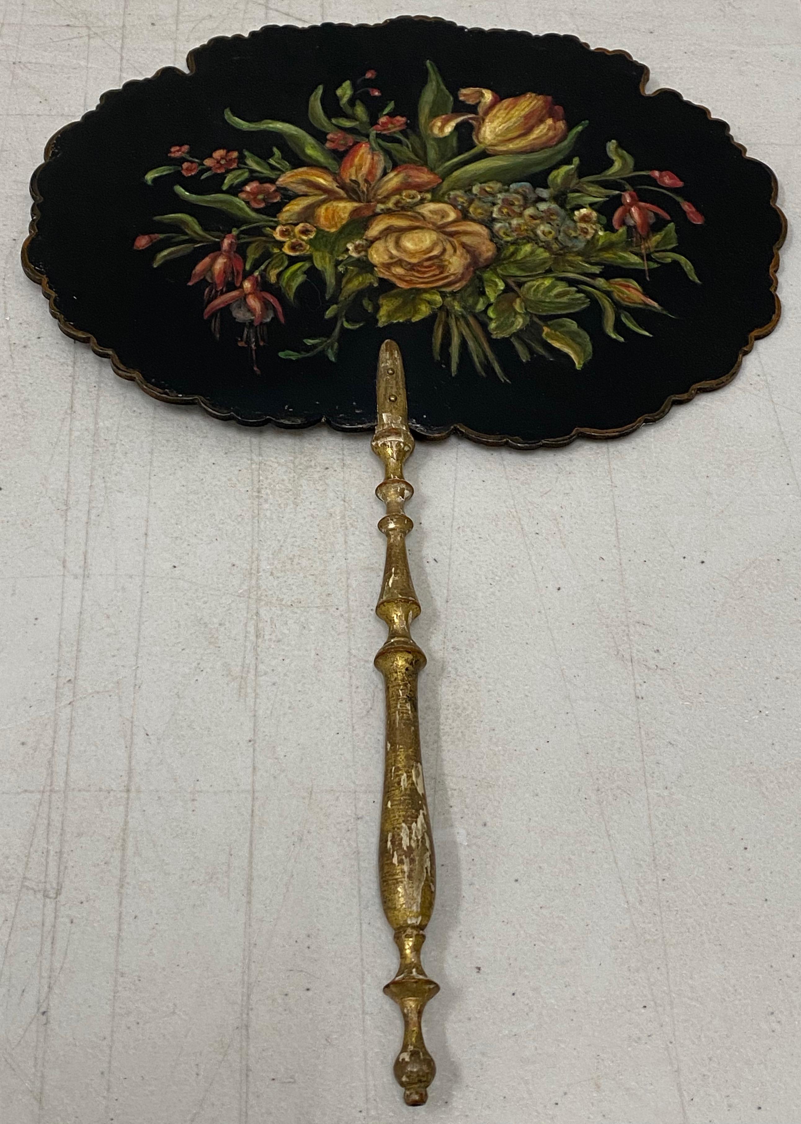 Pair of 19th Century Hand Painted Floral Bouquet Fixed Fans In Good Condition In San Francisco, CA