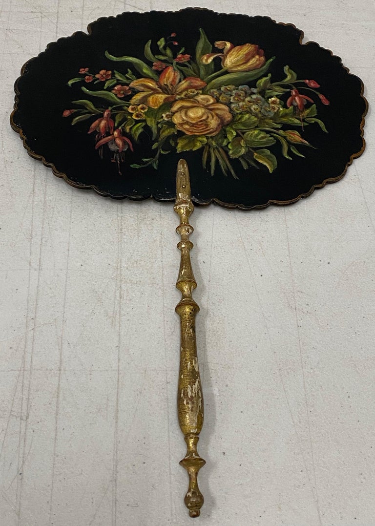 Pair of 19th Century Hand Painted Floral Bouquet Fixed Fans In Good Condition For Sale In San Francisco, CA