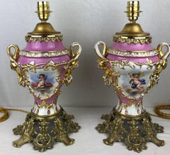 Pair of 19th Century Porcelain Ormolu Mounted Table Lamps by Sevres