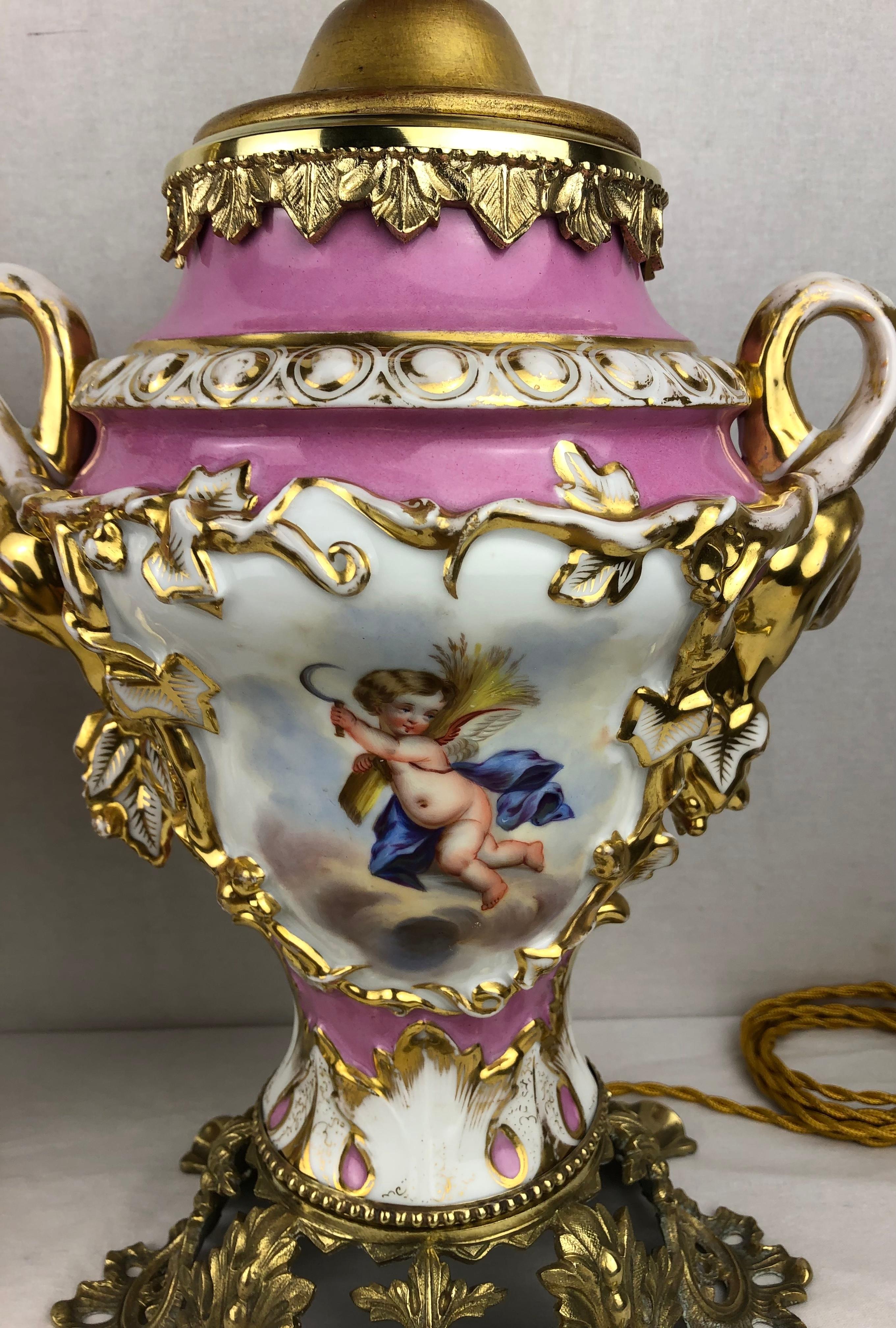 Sevres Porcelain Ormolu Mounted Pair of 19th Century Table Lamps, French  In Good Condition For Sale In Miami, FL