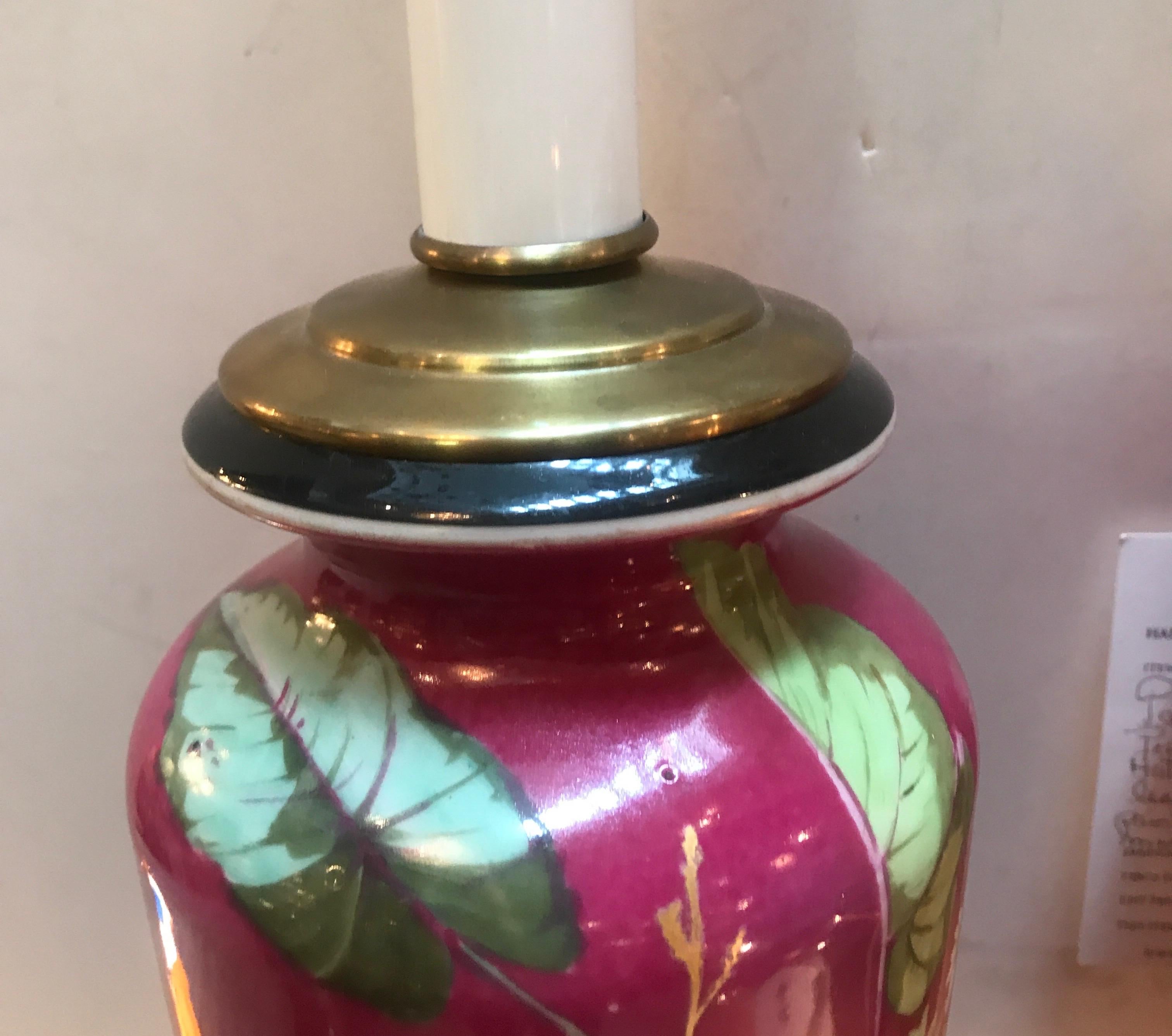 Pair of 19th Century Hand Painted Porcelain Lamps In Excellent Condition In Lambertville, NJ