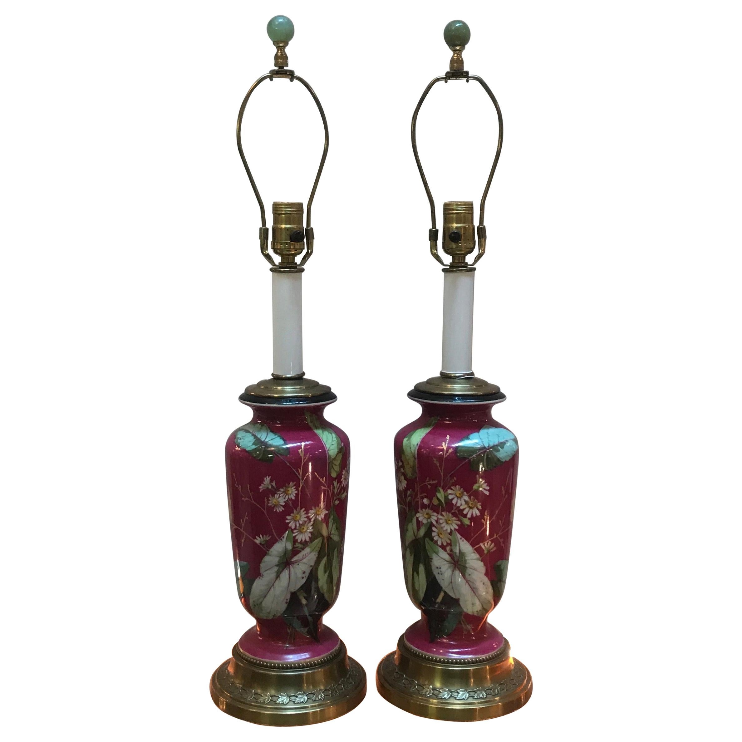 Pair of 19th Century Hand Painted Porcelain Lamps