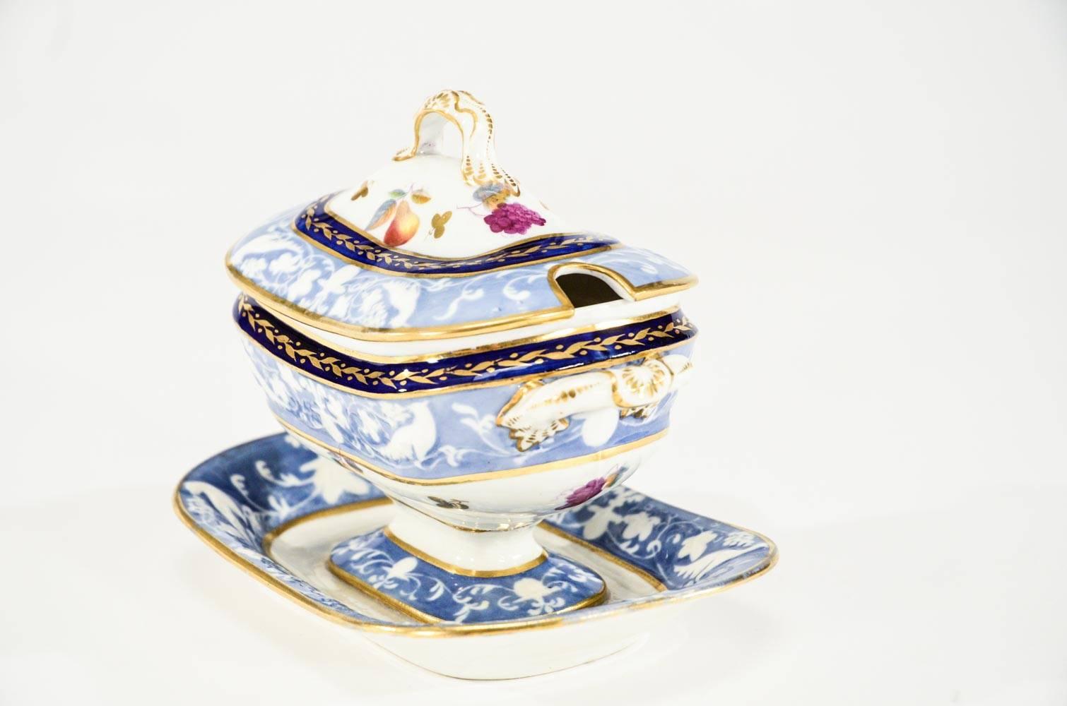 Porcelain Pair of 19th Century Hand-Painted Spode Sauce Tureens For Sale