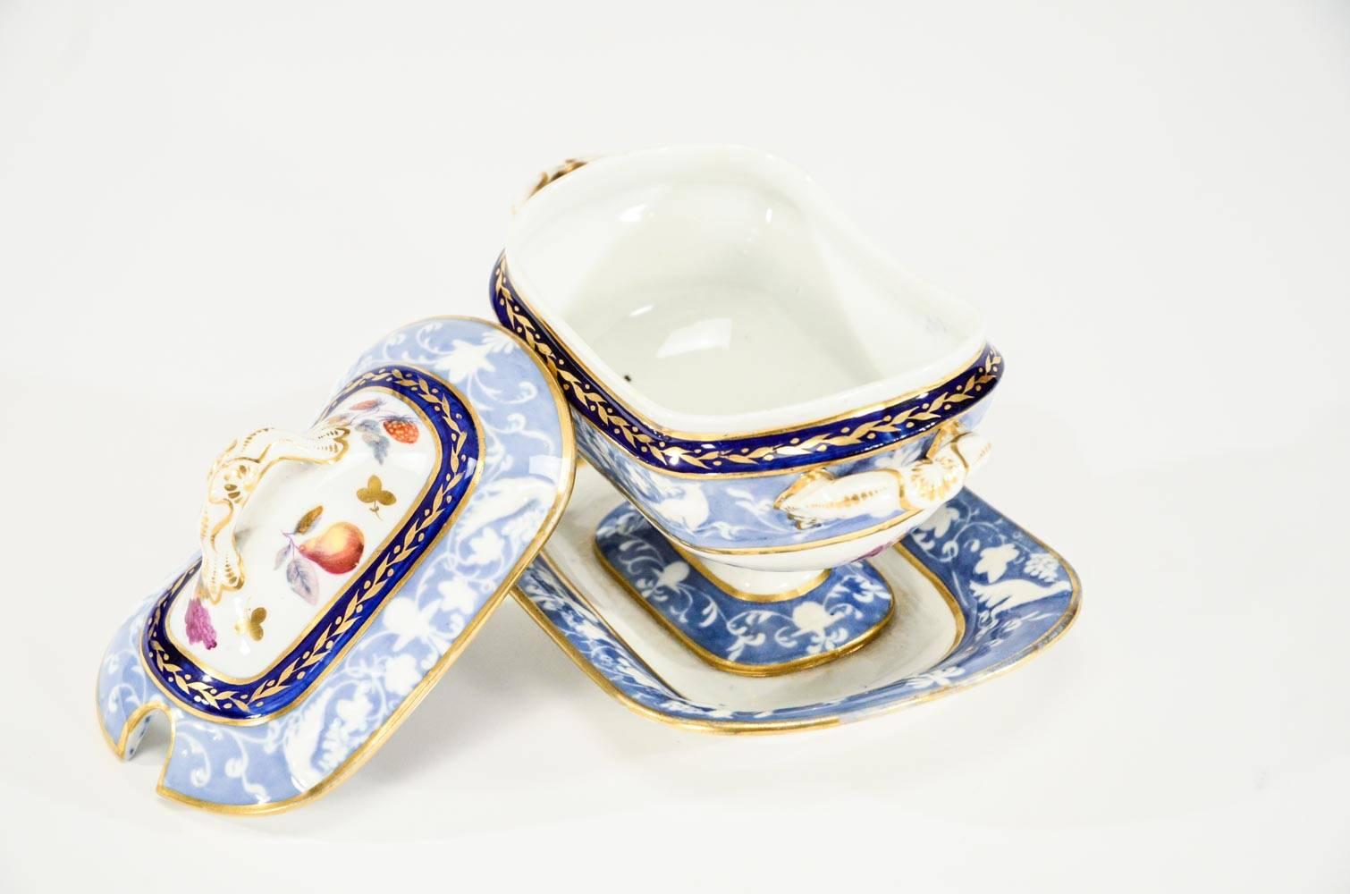 Pair of 19th Century Hand-Painted Spode Sauce Tureens For Sale 1