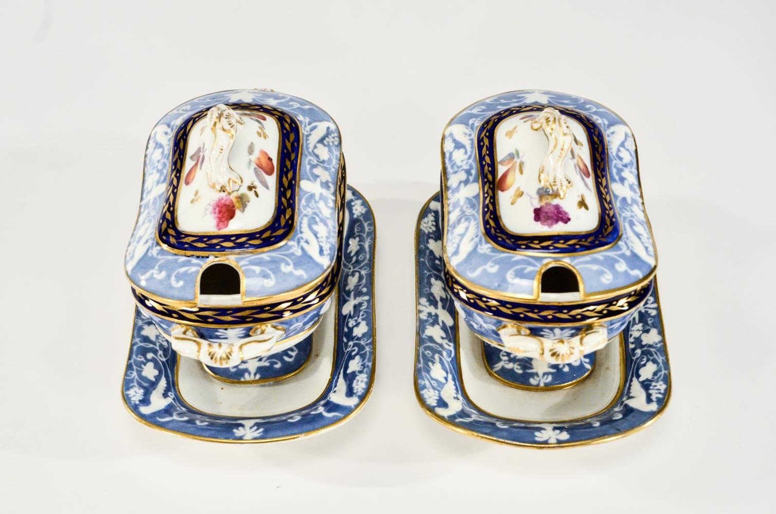 Pair of 19th Century Hand-Painted Spode Sauce Tureens For Sale 3