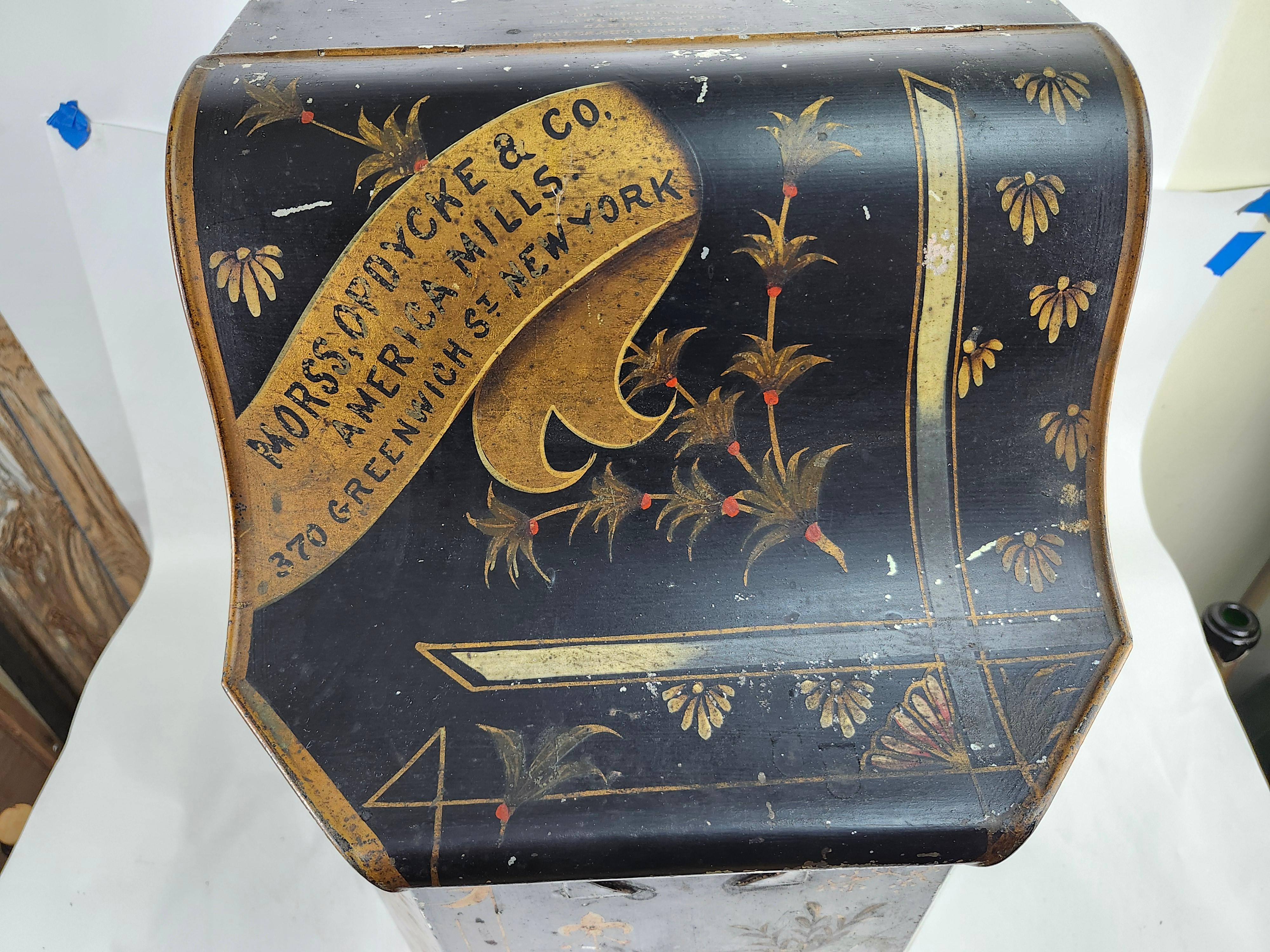 Pair of 19th Century Hand Painted Store Counter Bins Signed Duane St NYC For Sale 6