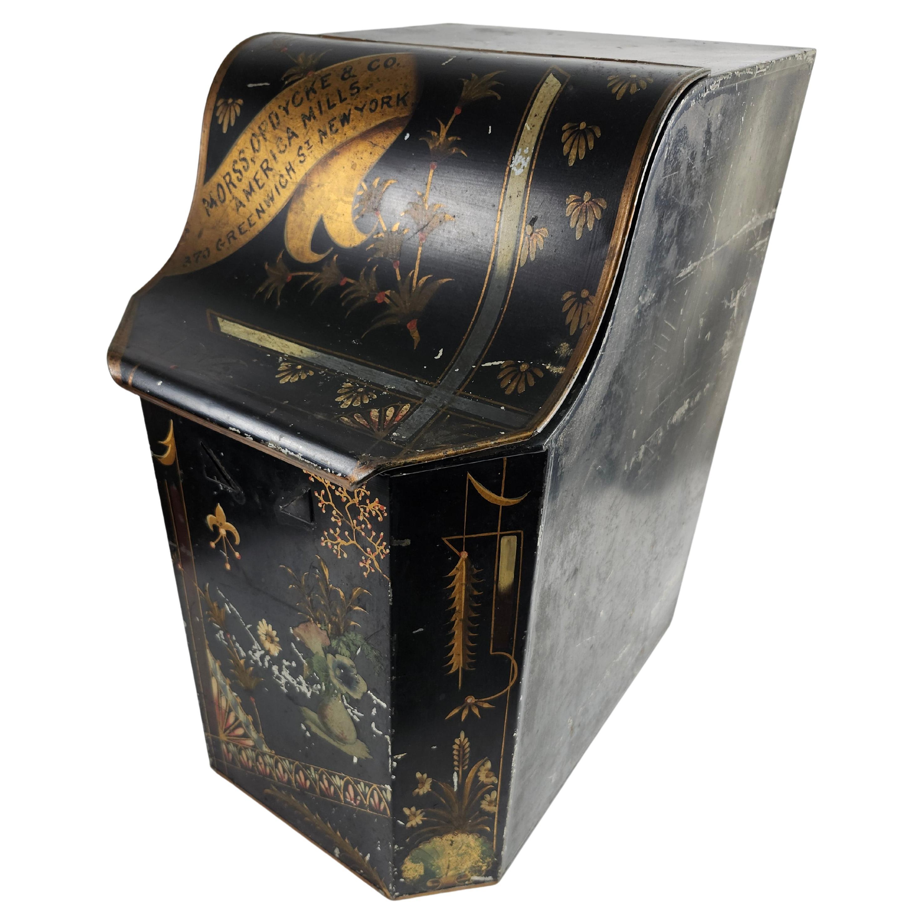 Hand-Crafted Pair of 19th Century Hand Painted Store Counter Bins Signed Duane St NYC For Sale