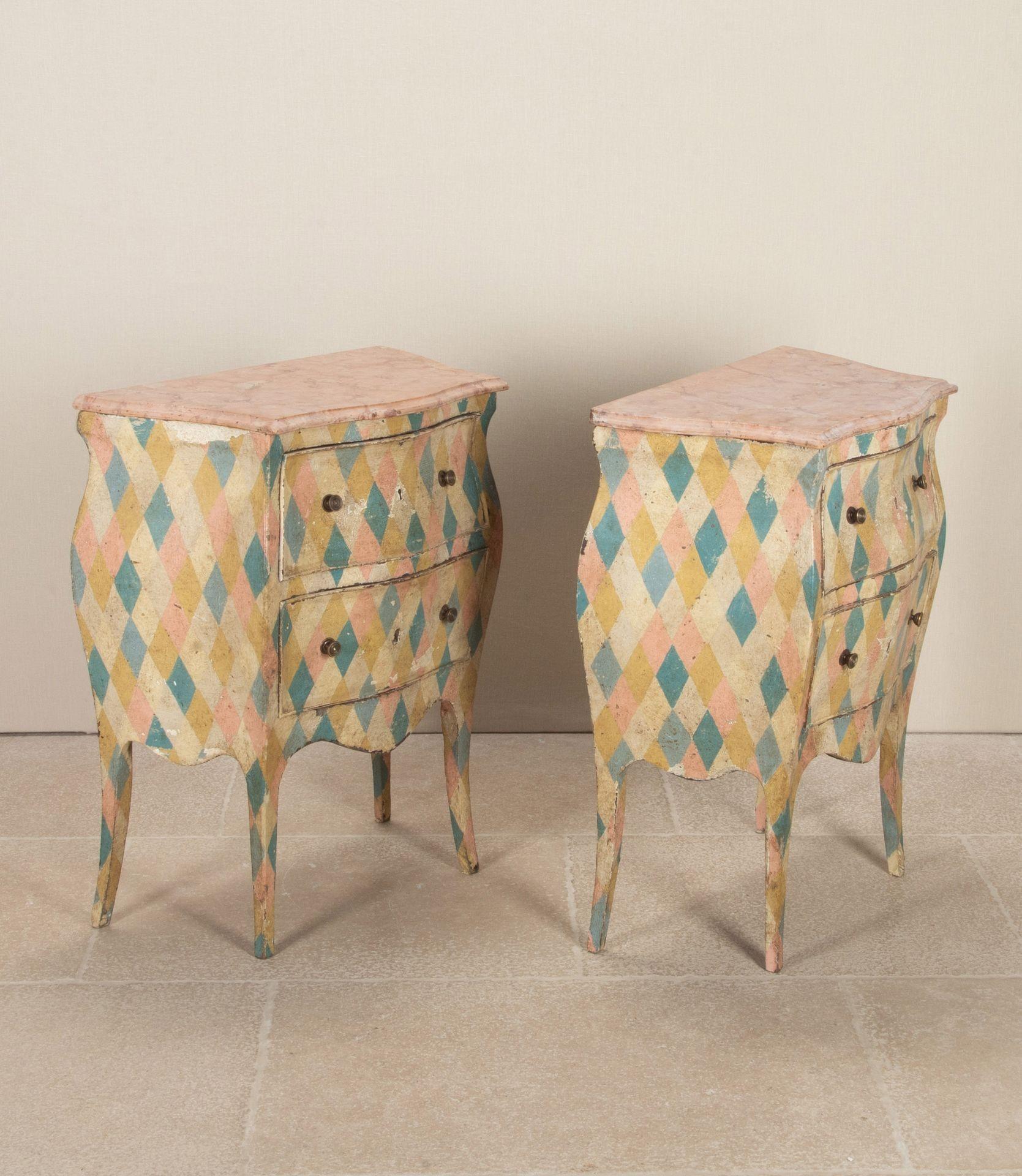 Louis XV Pair of 19th Century Hand Painted Venetian Bombe Commodes For Sale