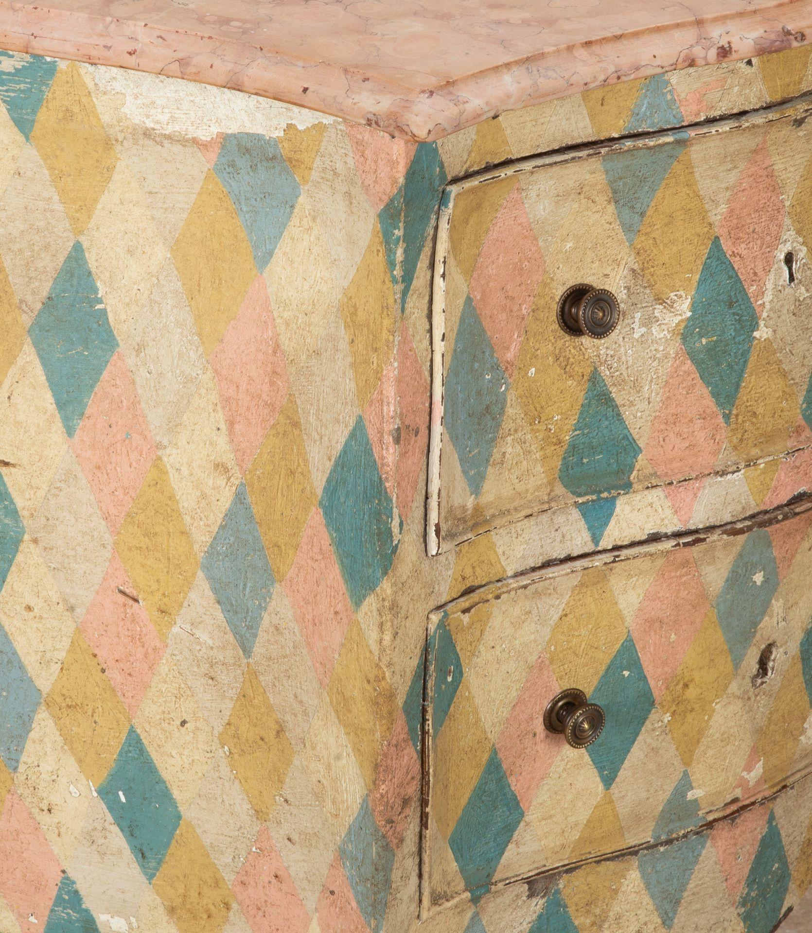 Hand-Painted Pair of 19th Century Hand Painted Venetian Bombe Commodes For Sale