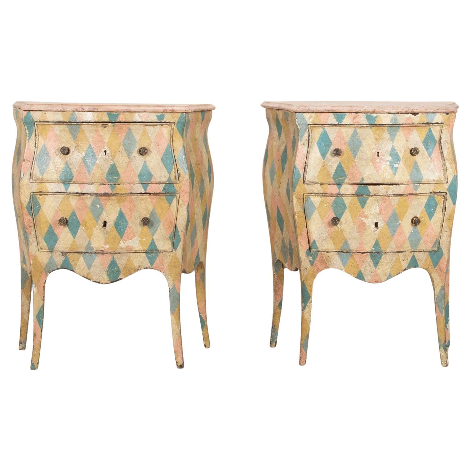 Pair of 19th Century Hand Painted Venetian Bombe Commodes For Sale