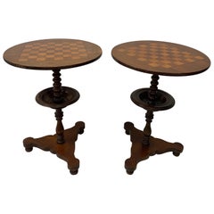 Pair of 19th Century Handmade Mahogany and Walnut Chess / Games Tables