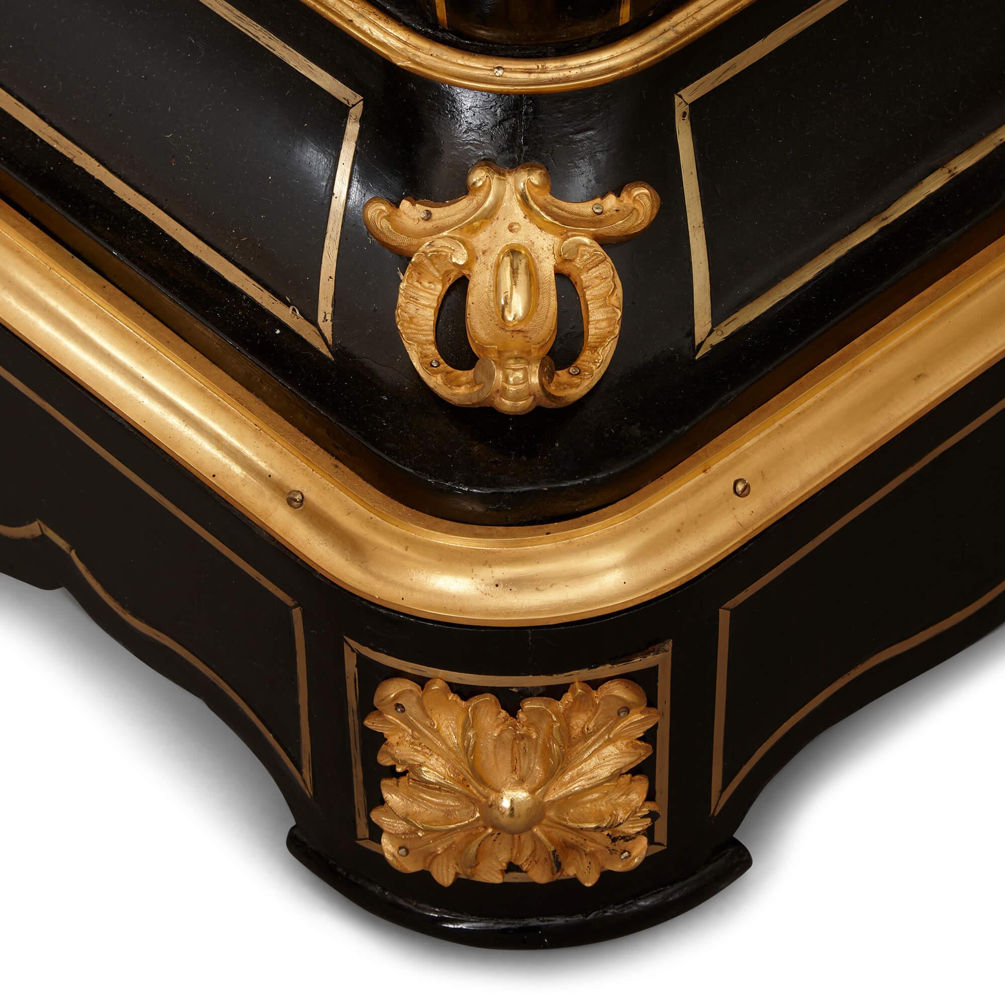 Pair of 19th Century Hardstone, Ormolu and Ebonised Wood Pedestal Cabinets For Sale 3