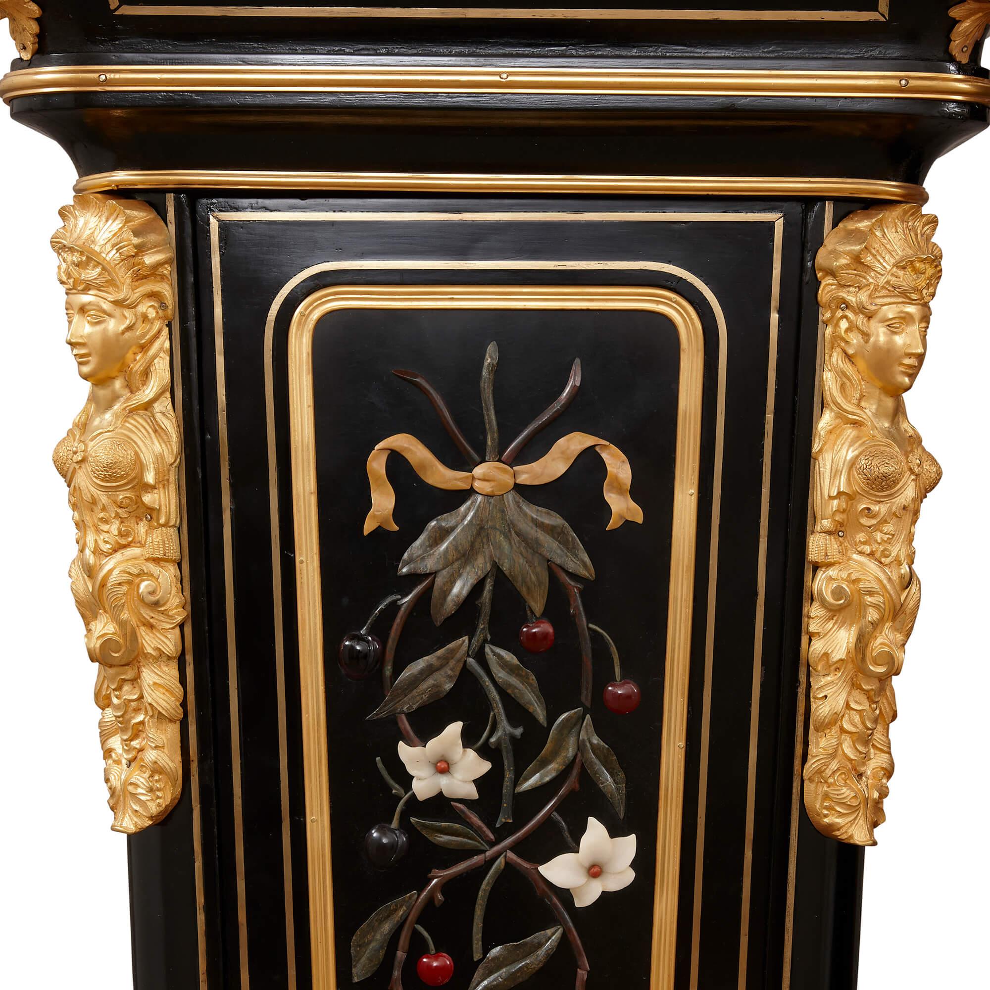 Pair of 19th Century Hardstone, Ormolu and Ebonised Wood Pedestal Cabinets In Good Condition For Sale In London, GB