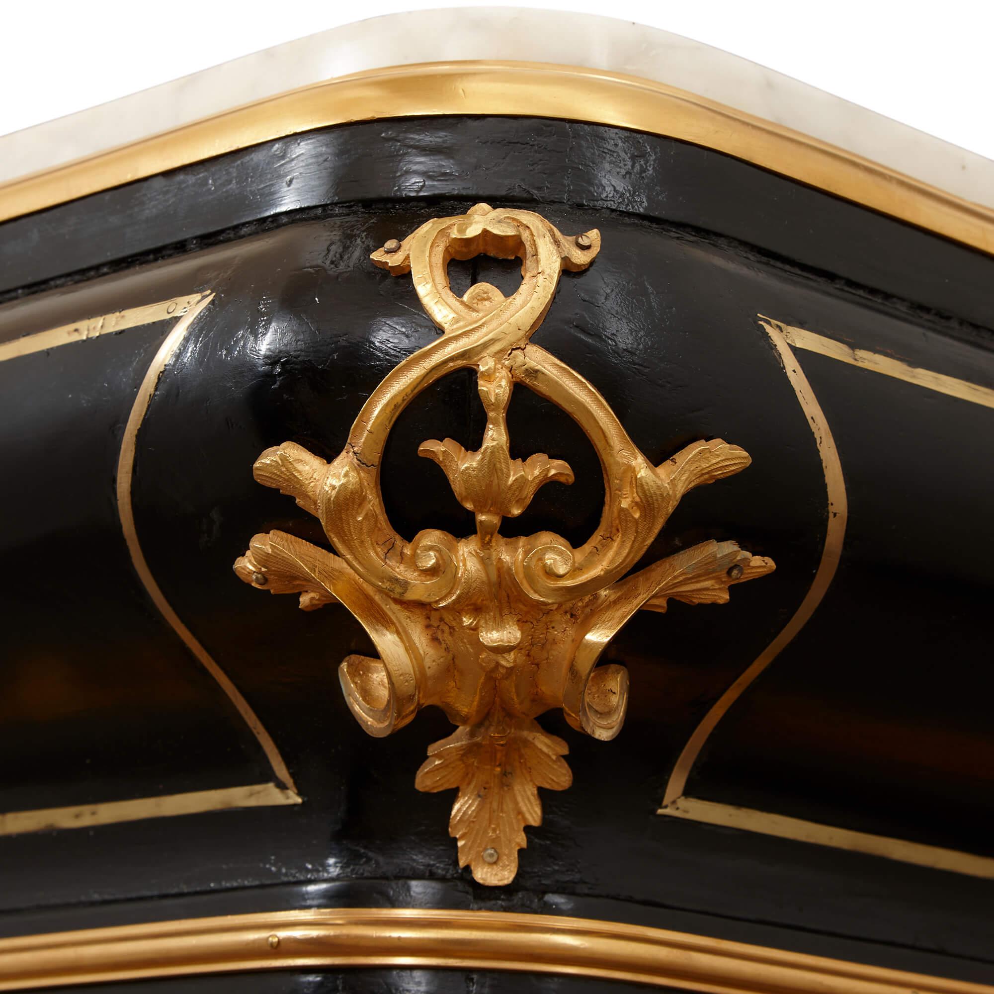 Pair of 19th Century Hardstone, Ormolu and Ebonised Wood Pedestal Cabinets For Sale 2
