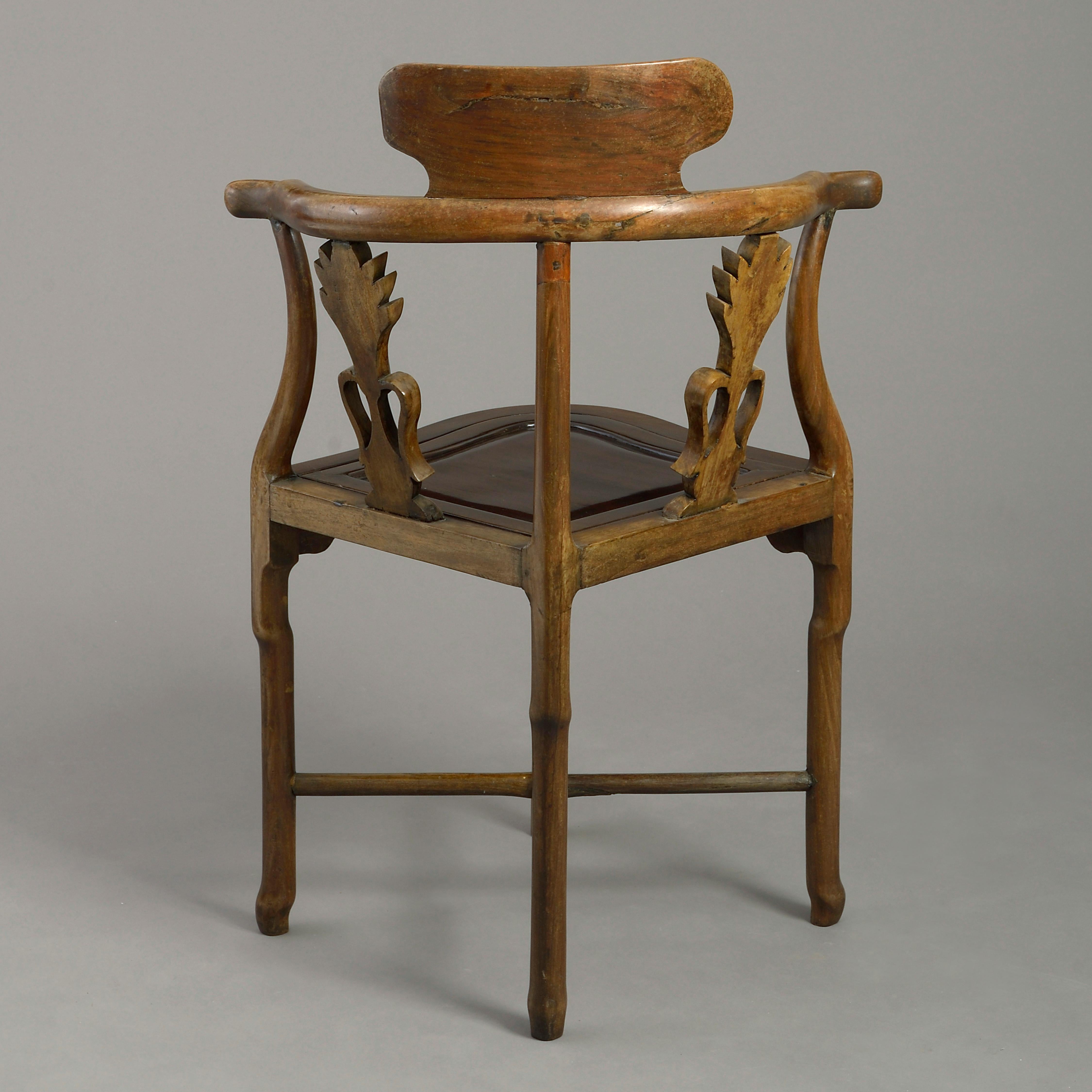 Chinese Pair of 19th Century Hardwood Corner Armchairs