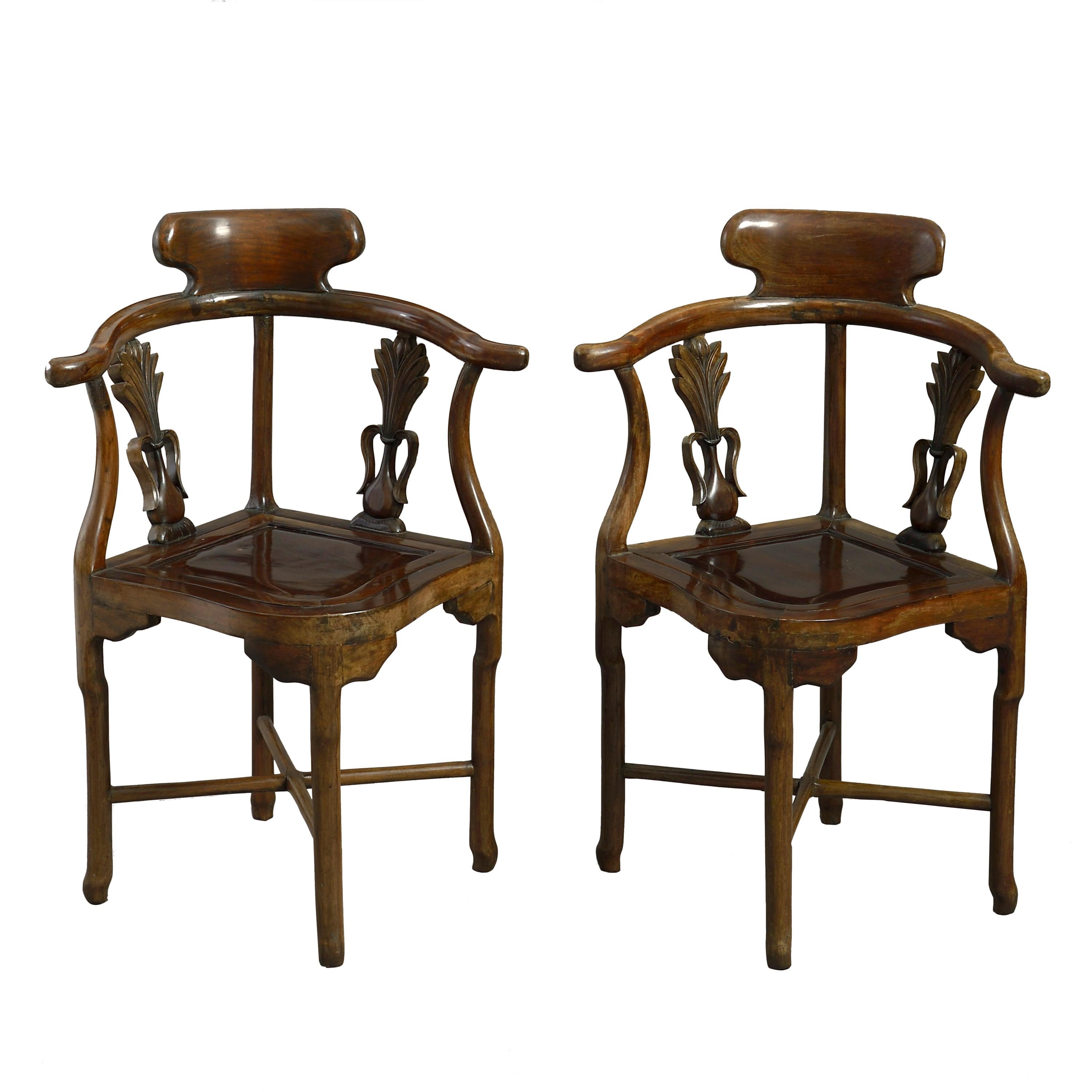 Pair of 19th Century Hardwood Corner Armchairs