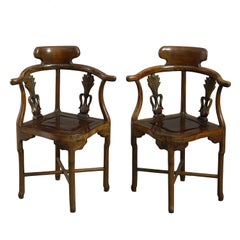 Antique Pair of 19th Century Hardwood Corner Armchairs