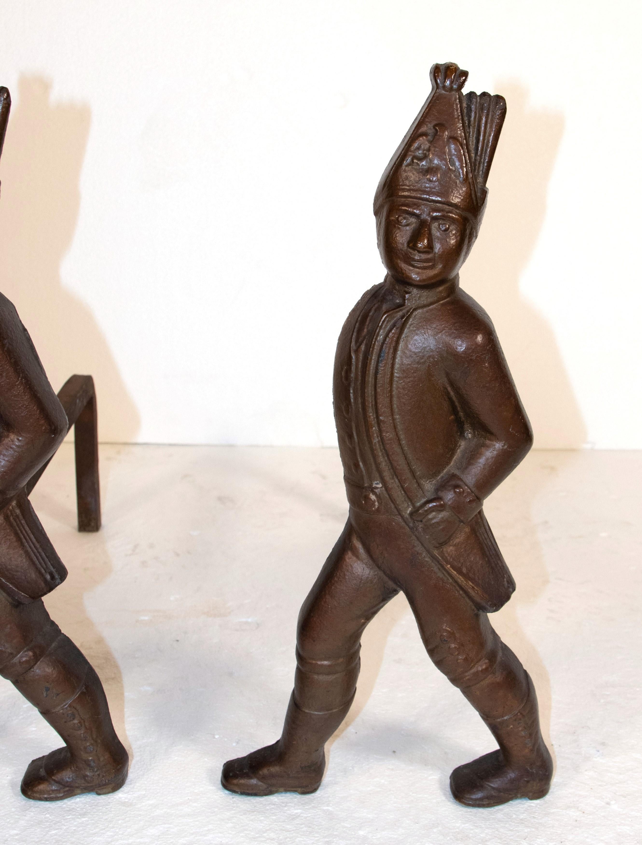 American Pair of 19th Century Hessian Soldiers Antique Andirons For Sale