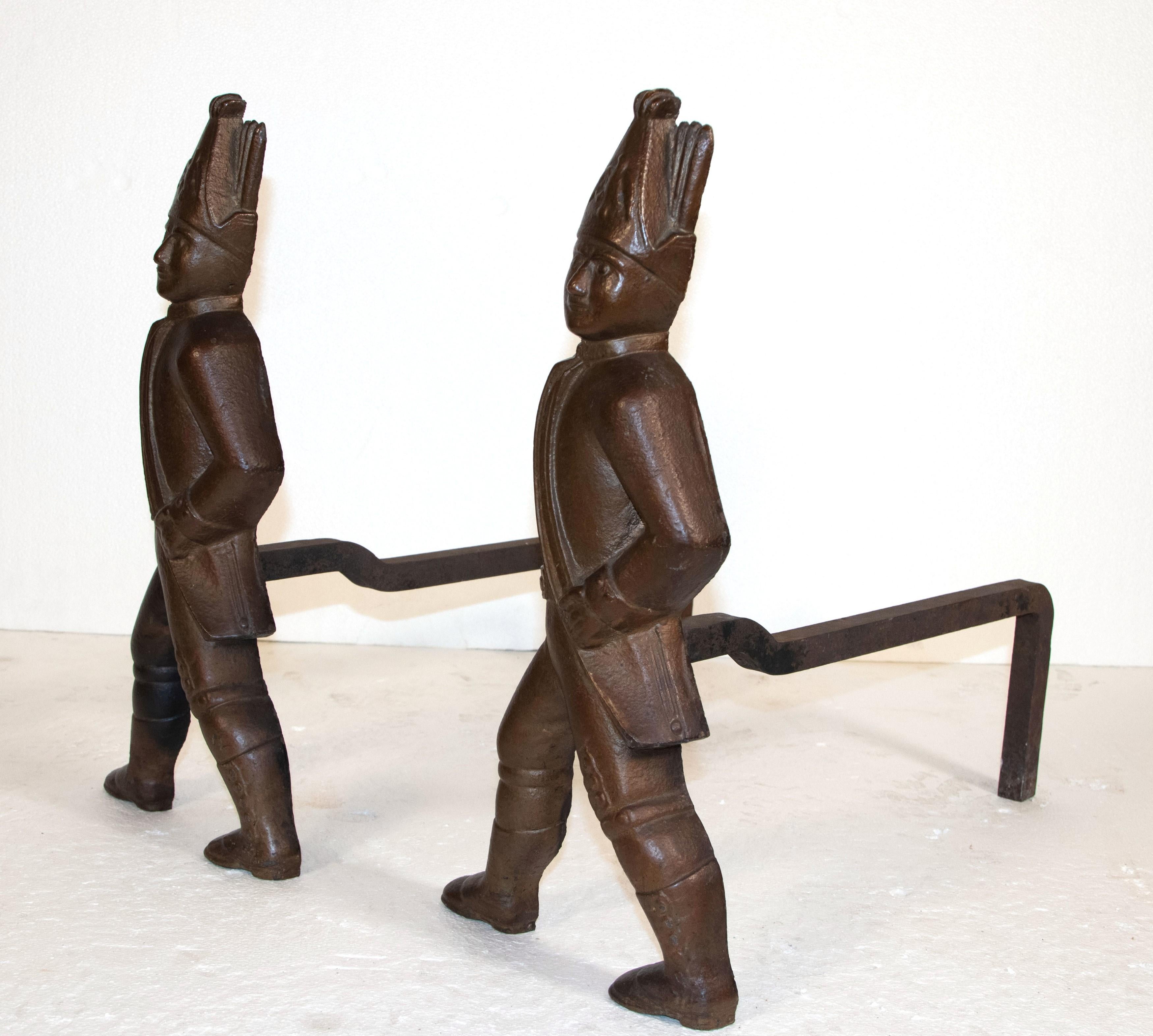 Pair of 19th Century Hessian Soldiers Antique Andirons In Good Condition For Sale In New York, NY