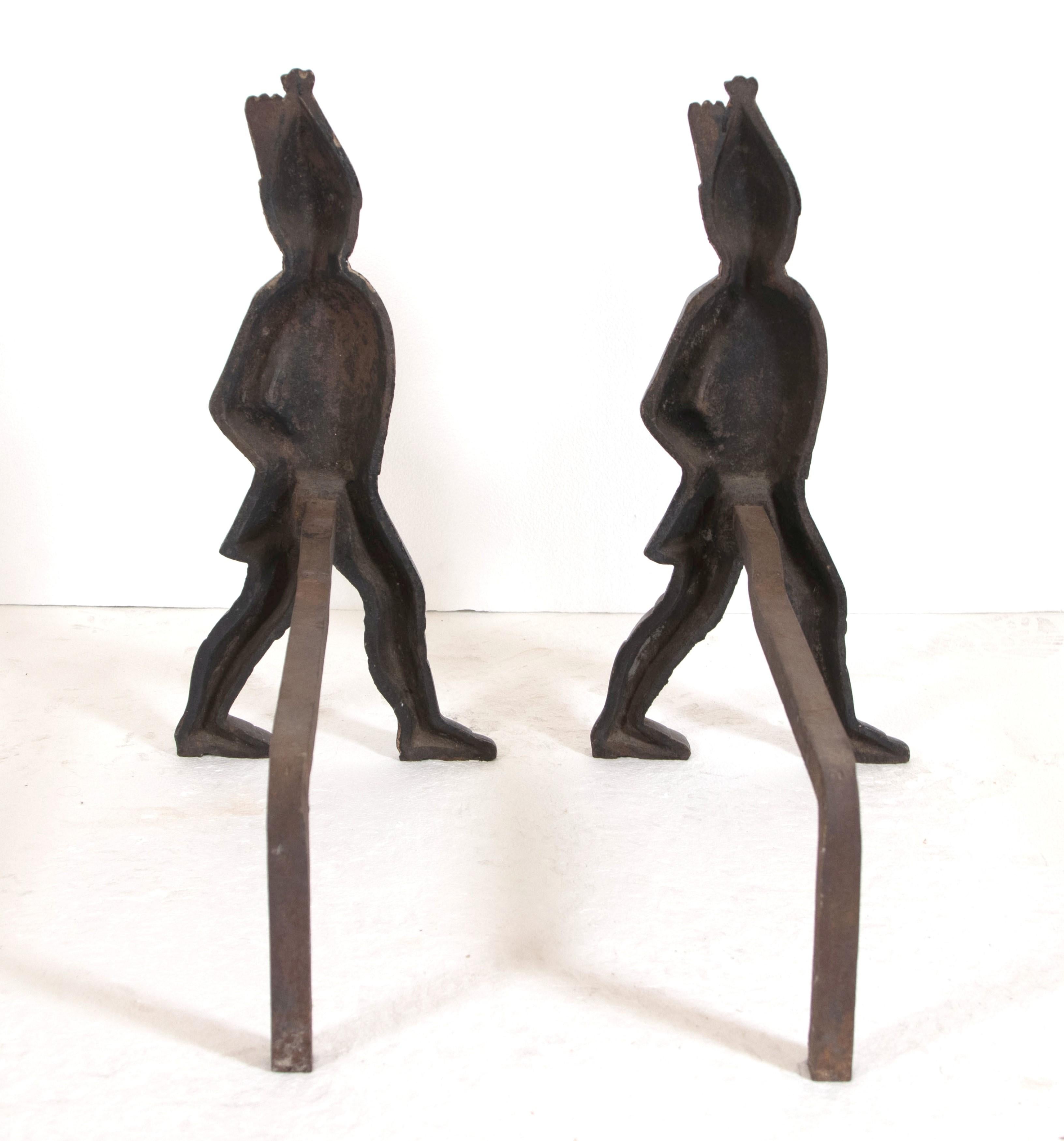 Pair of 19th Century Hessian Soldiers Antique Andirons For Sale 1