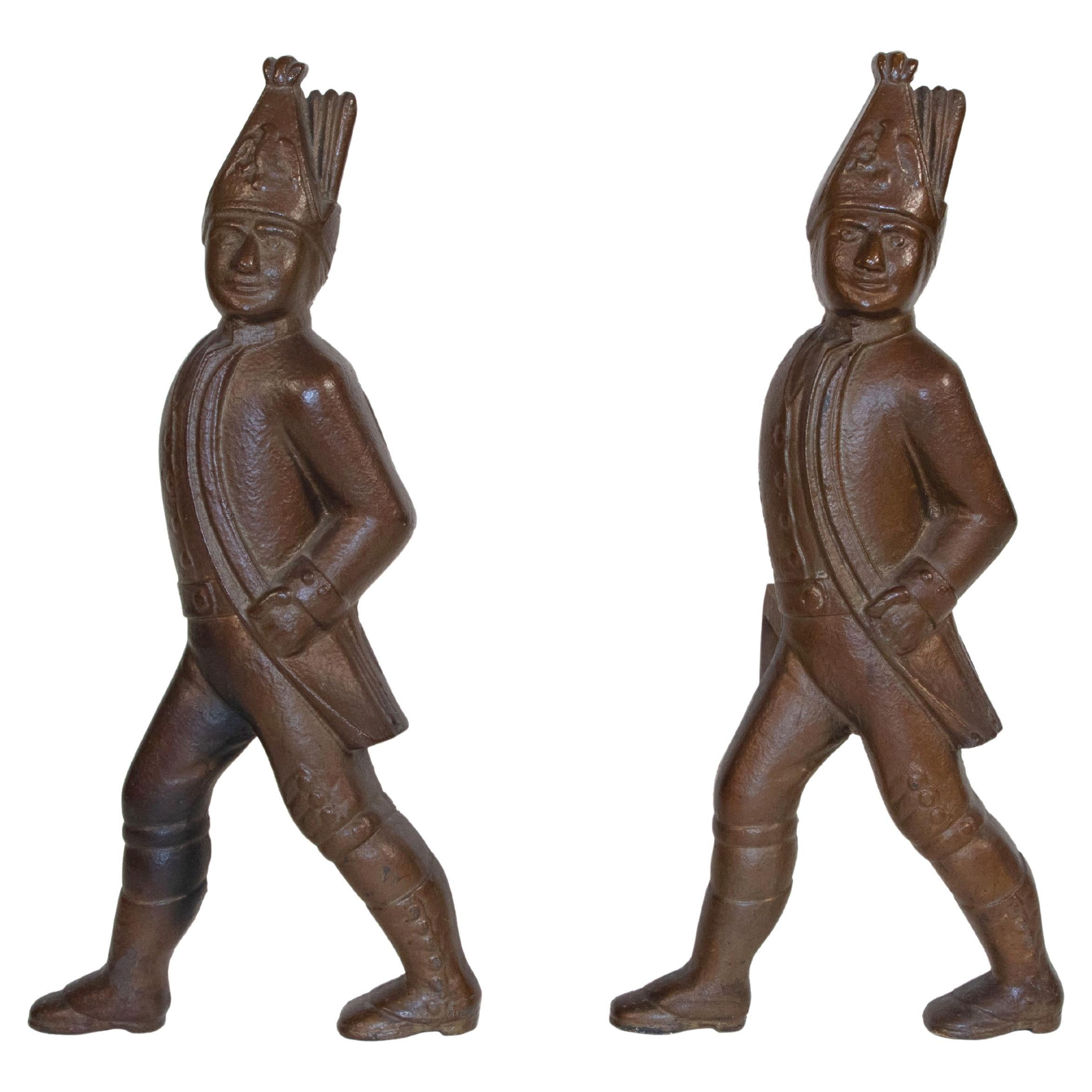 Pair of 19th Century Hessian Soldiers Antique Andirons For Sale