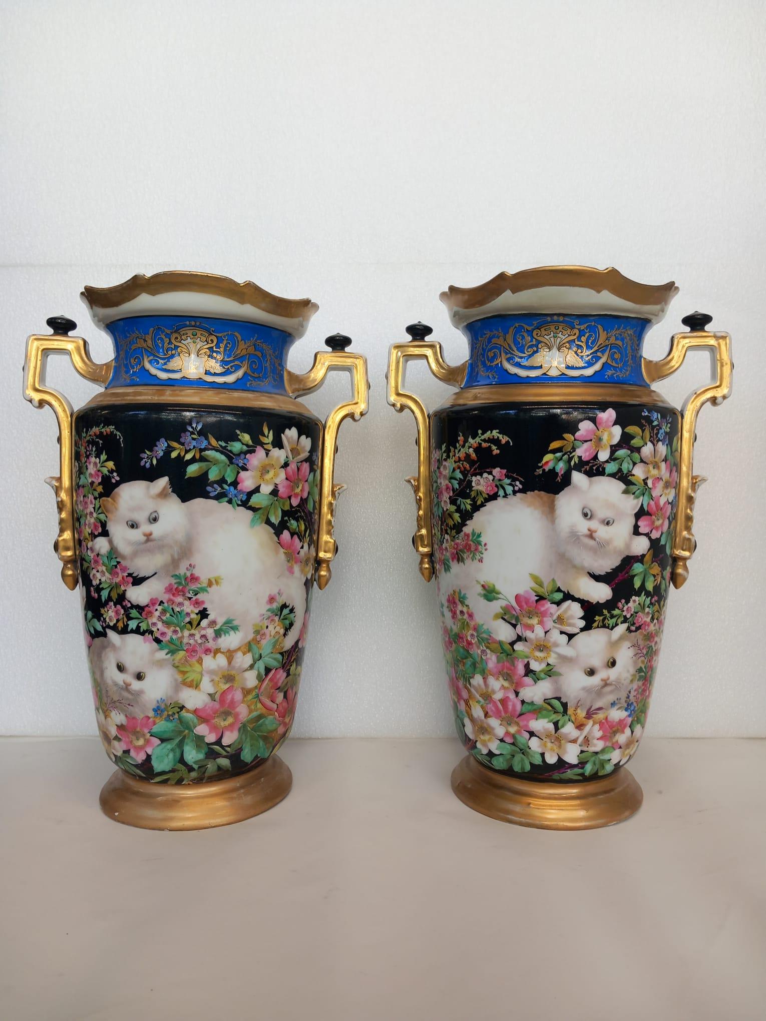 French Provincial Pair of 19th Century highly decorative Parisian vases  For Sale