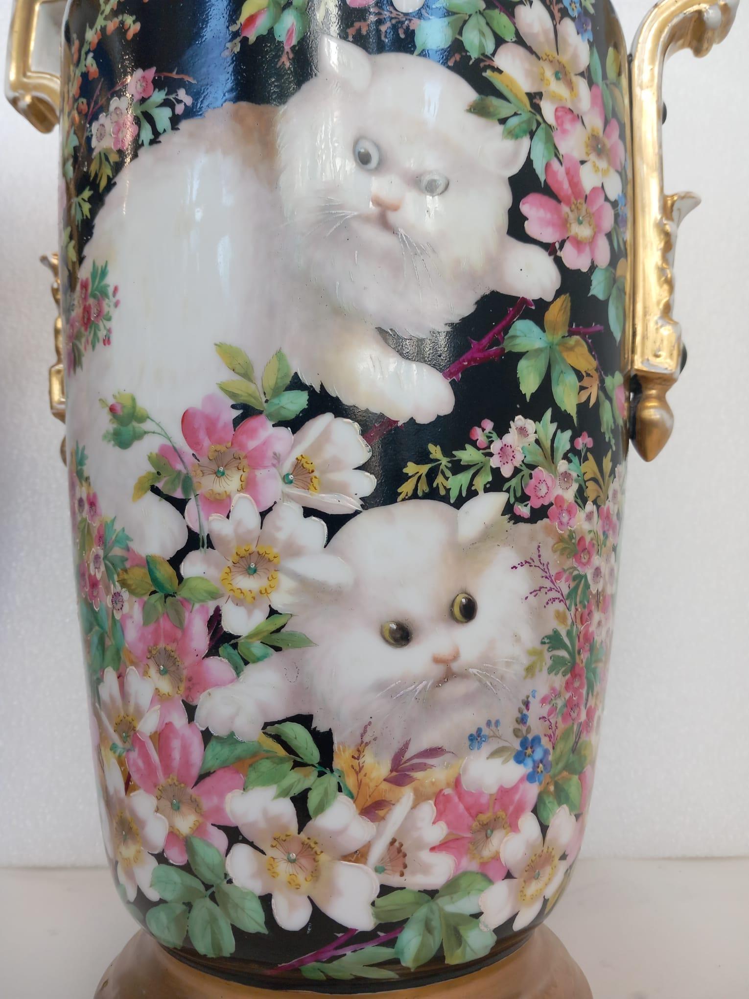 Painted Pair of 19th Century highly decorative Parisian vases  For Sale