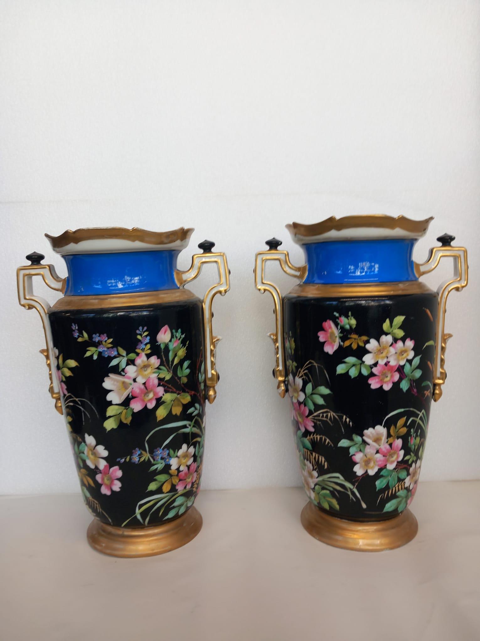 Ceramic Pair of 19th Century highly decorative Parisian vases  For Sale