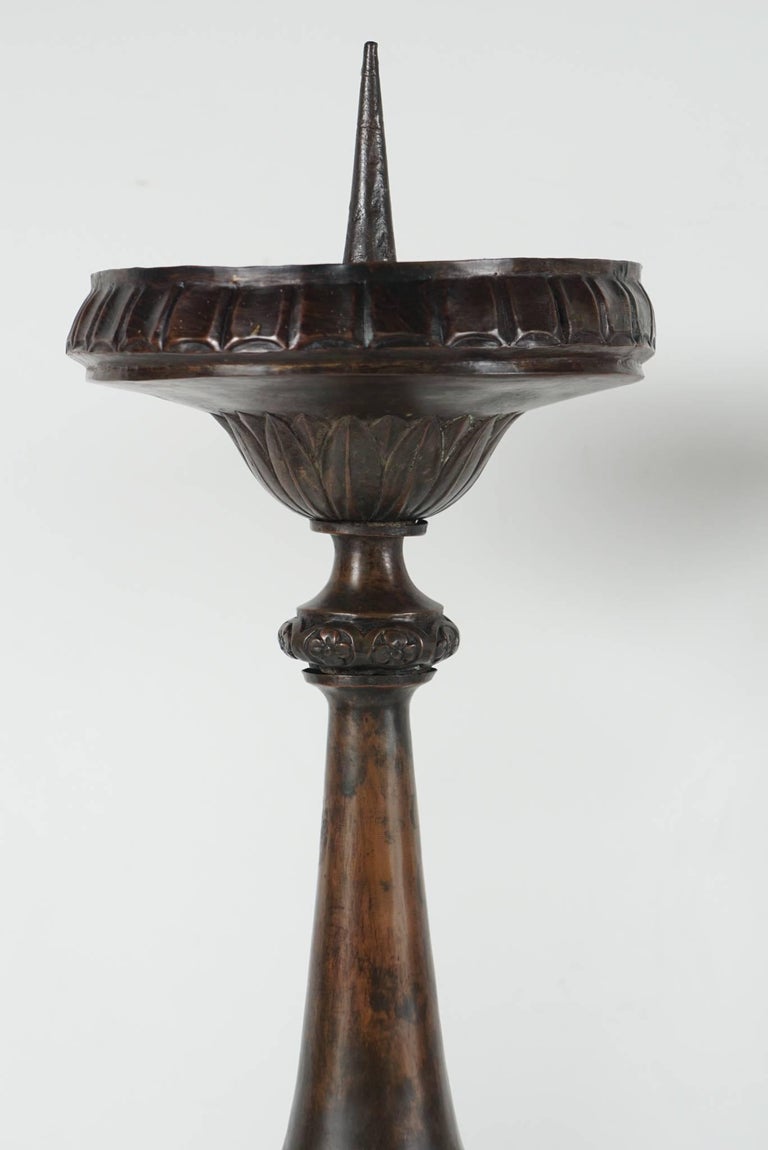 Pair of 19th Century Hollow Cast Bronze Austrian Pricket Candlesticks