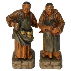 Pair of 19th Century Humorous German Pottery Monks, circa 1890