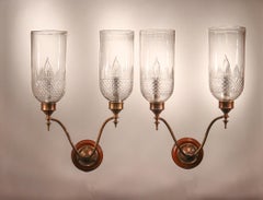 Pair of 19th Century Hurricane Shade Double-Arm Wall Sconces