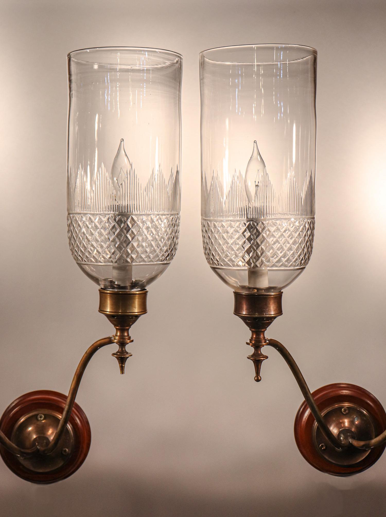 Pair of 19th Century Hurricane Shade Double-Arm Wall Sconces 1