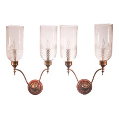 Pair of 19th Century Hurricane Shade Double-Arm Wall Sconces