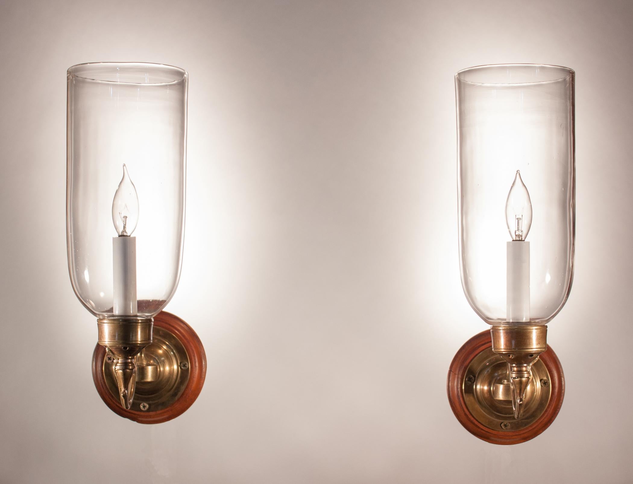 Victorian Pair of 19th Century Hurricane Shade Wall Sconces