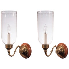 Antique Pair of 19th Century Hurricane Shade Wall Sconces