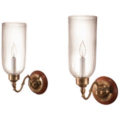 Pair of 19th Century Hurricane Shade Wall Sconces