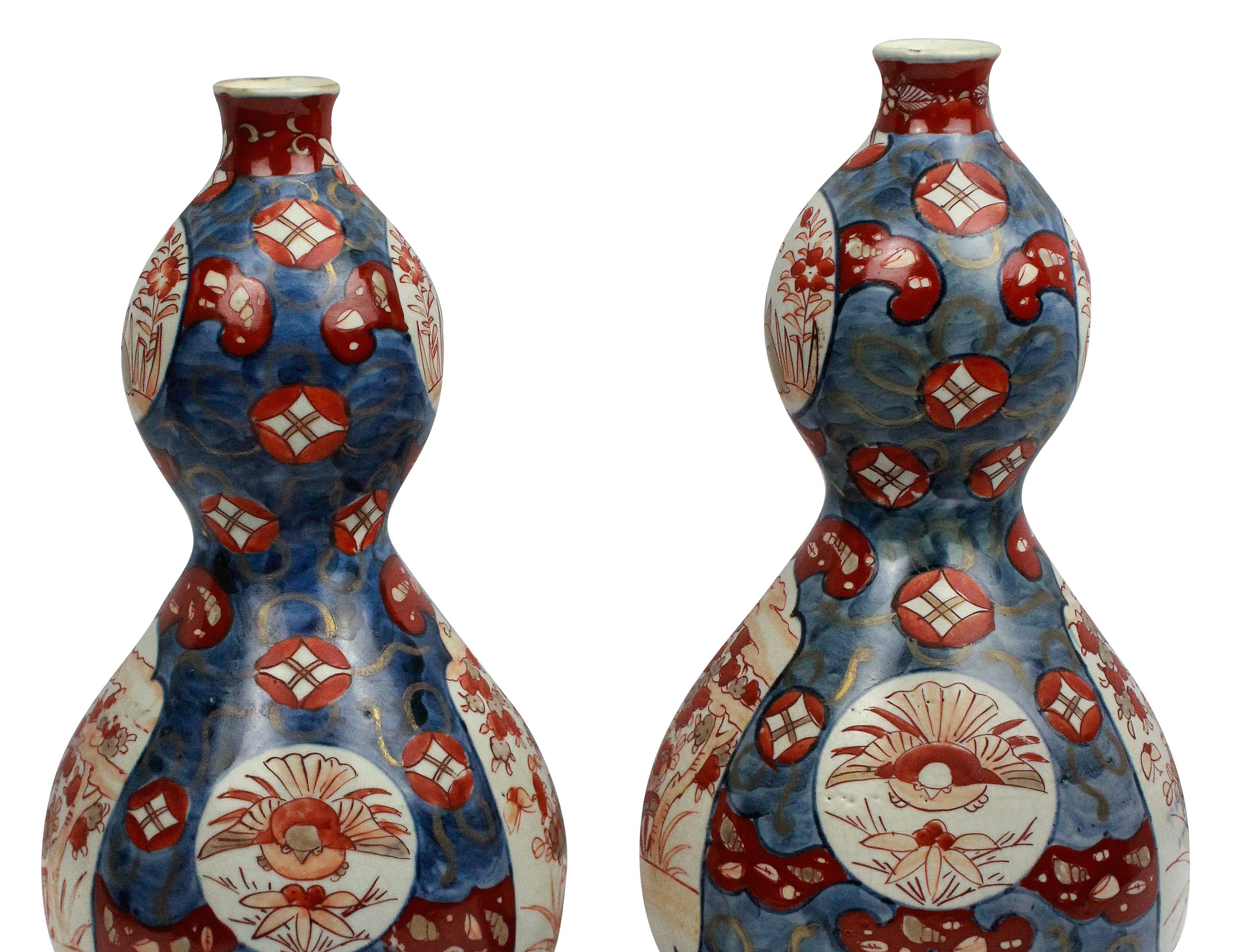Glazed Pair of 19th Century Imari Double Gourd Vases