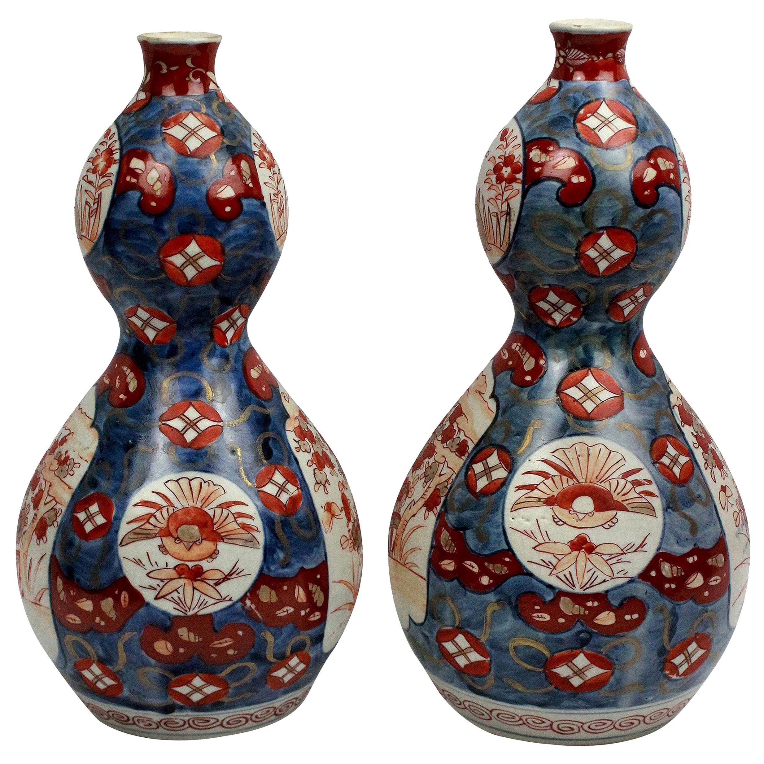Pair of 19th Century Imari Double Gourd Vases