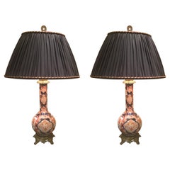 Antique Pair of 19th Century Imari Lamps, Hand Painted
