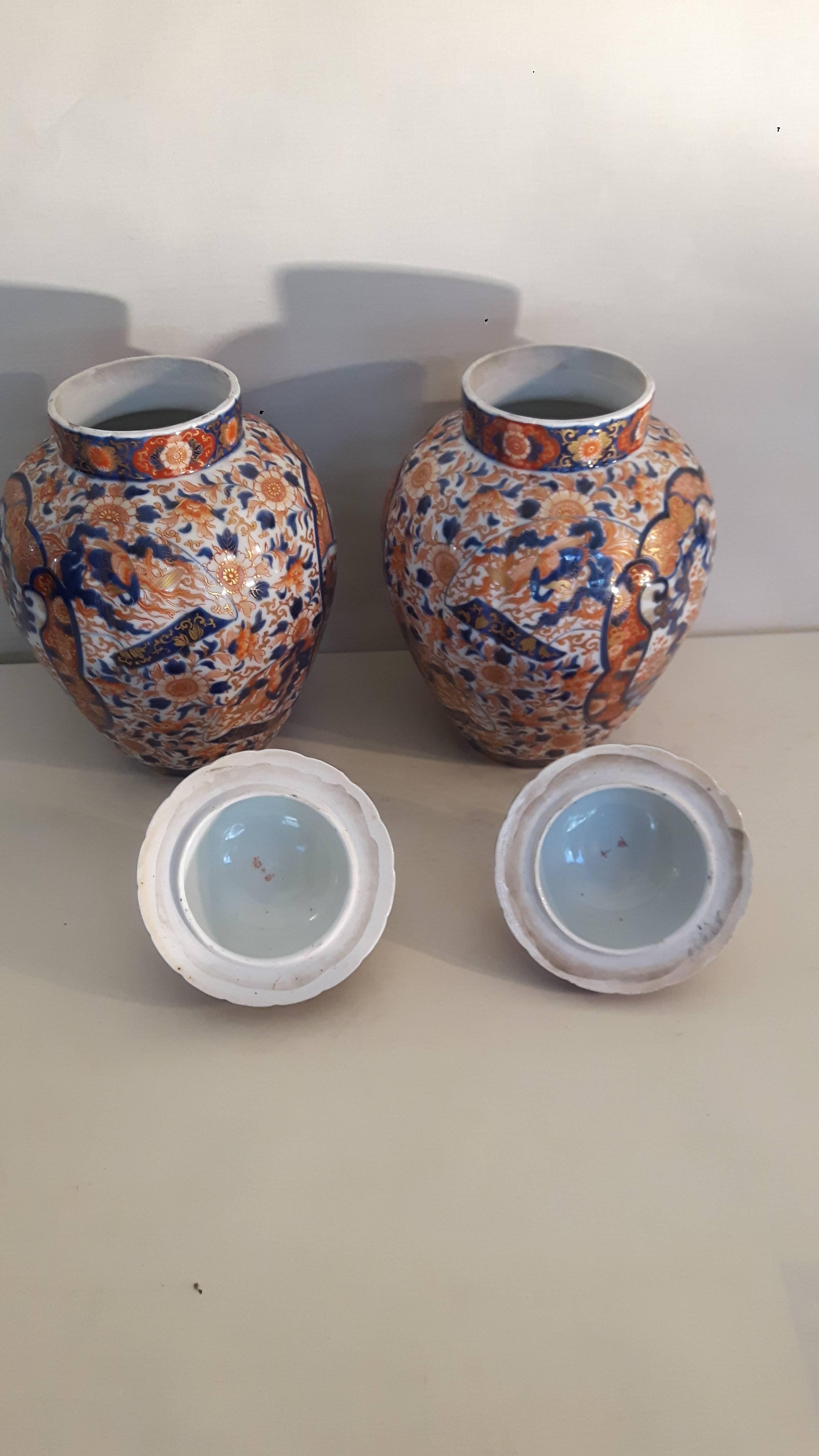 Japanese Pair of 19th Century Imari Lided Vases