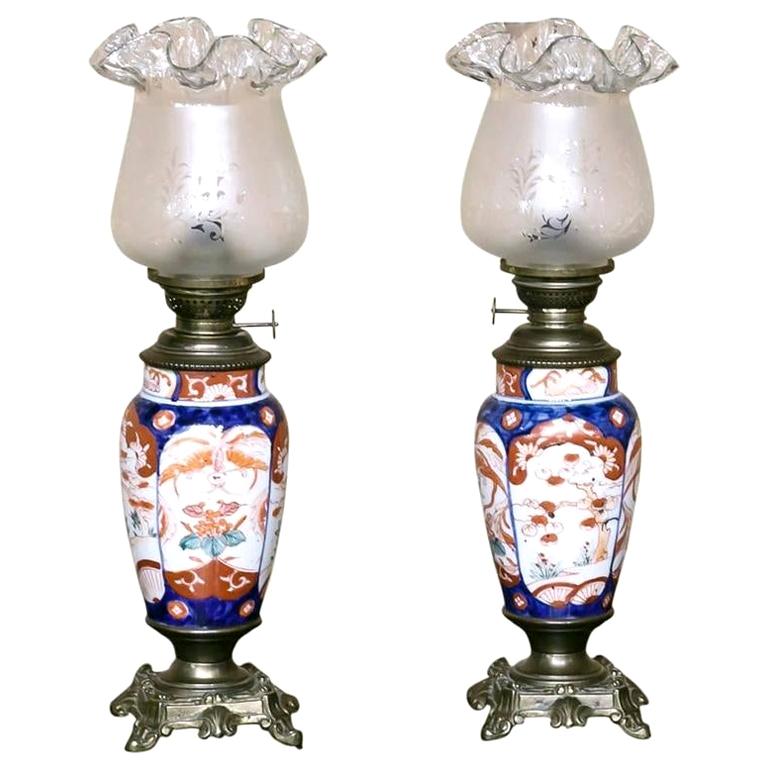Pair of 19th Century Imari Napoleon III Period Oil Lanterns