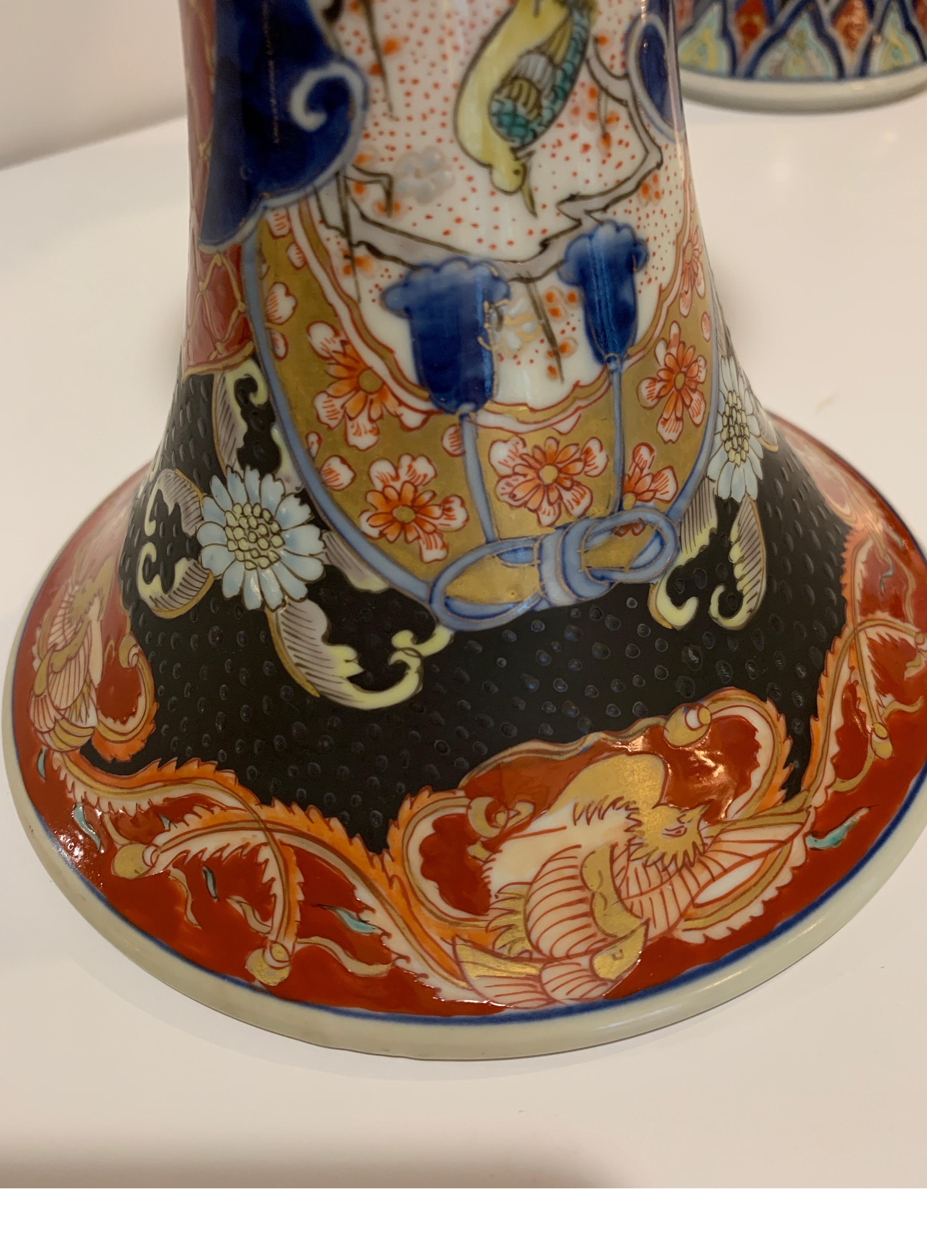 Pair of 19th Century Imari Porcelain Trumpet Vases 4